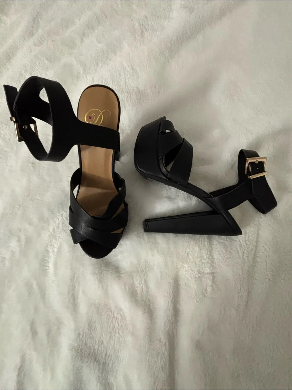 My Delicious Women's Black Patent Platform Open Toe Ankle Strap Heel Size 8
